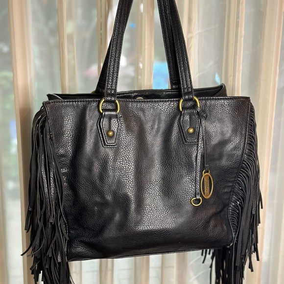 Carlos Santana fringed black leather bag. - Picture 2 of 13